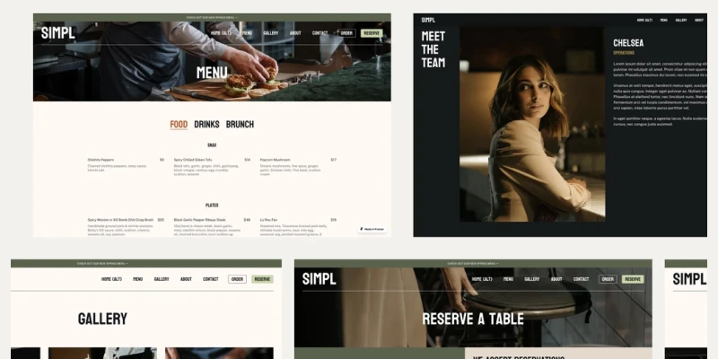 simpl framer template for restaurants
